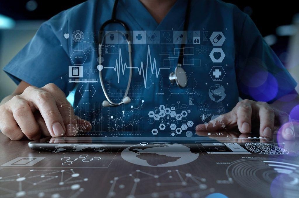 a doctor checking a medical data on an a tablet