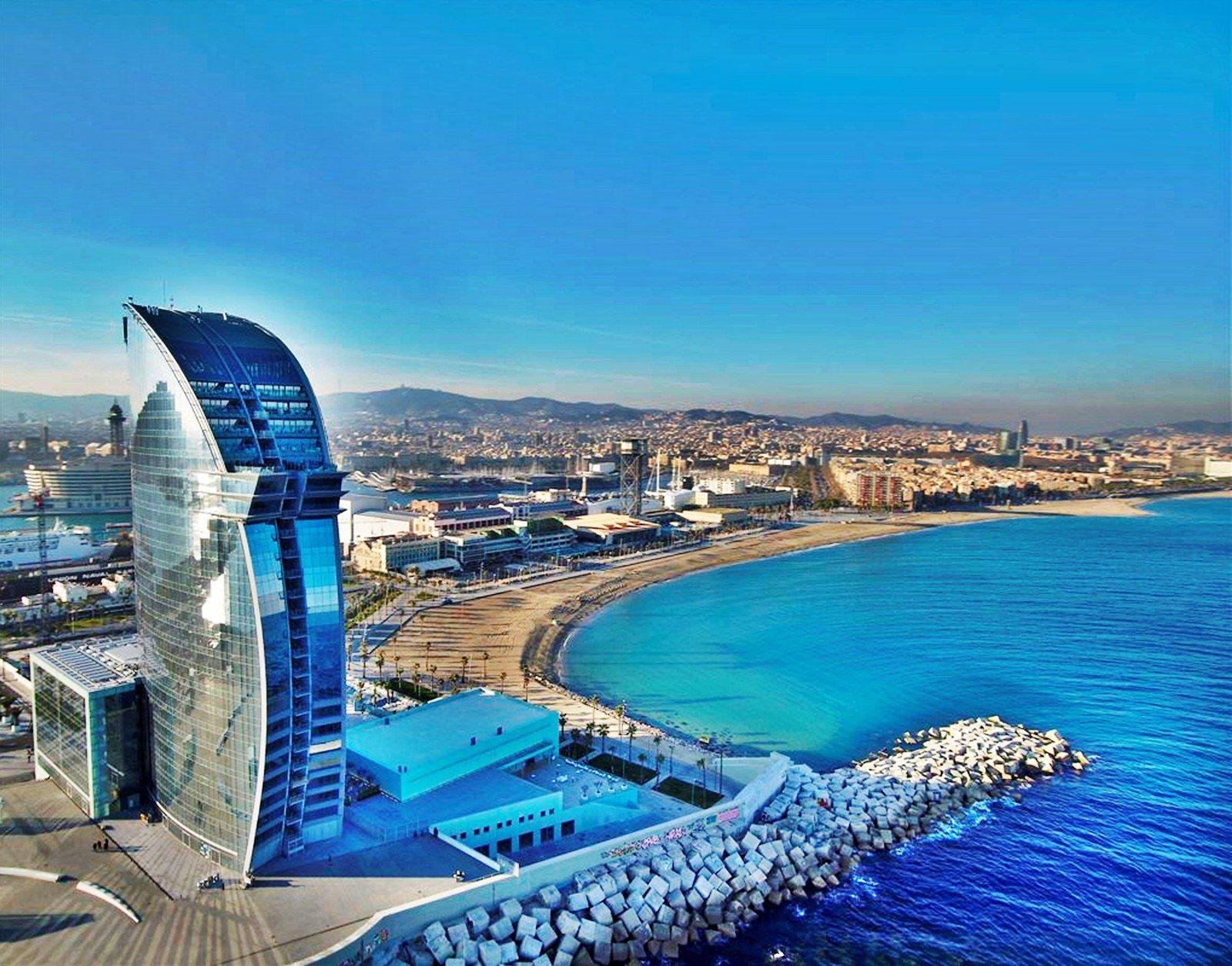 air image of barcelona beach